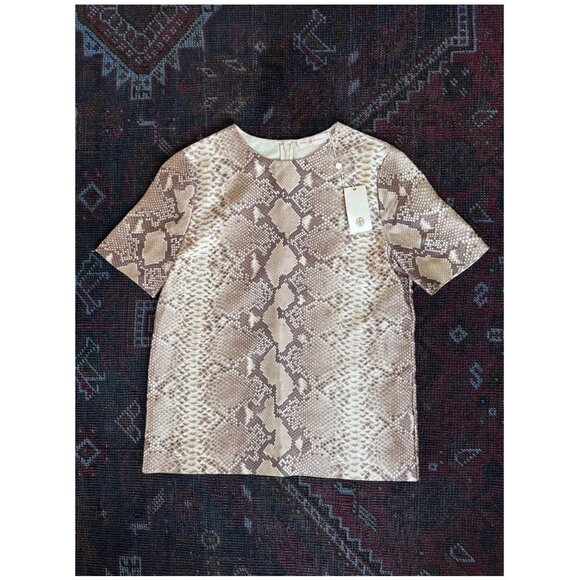 Tory Burch "Mikado" Python Snake Skin Pencil Skirt & Shirt Set | Sz 2 4 | Beige - Picture 8 of 10
